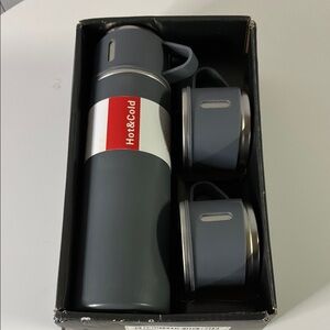 Gray and Red Thermos with Handle